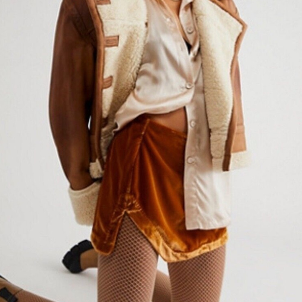 Free People Velvet Brown/Gold Mini Skirt.